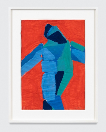Maria Lassnig, Blaue Figur auf Rot (Blue Figure on Red), 1956 , Petzel Gallery