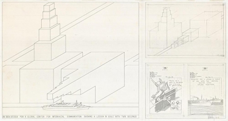 Luc Deleu & T.O.P. office , An Idea-Design for a Global Center for Interracial Communication Showing a Lesson in Scale With Twin Buildings, 1980-1981 , KETELEER GALLERY