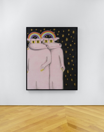 Andrew Sim, Portrait of two werewolves without hair with rainbow and stars, 2024 , Anton Kern Gallery