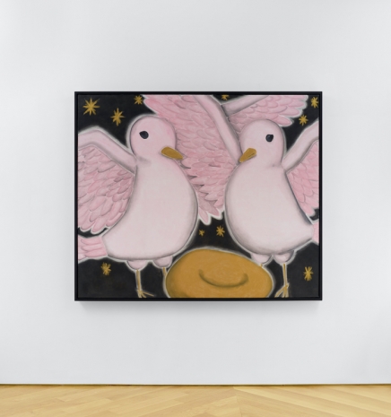 Andrew Sim, Two pink birds with a gold nest, 2024 , Anton Kern Gallery