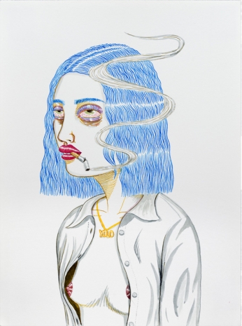 Ed Templeton, Smoking girl with YOLO necklace, 2022 , Tim Van Laere Gallery