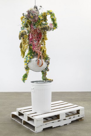 Christian Holstad, Untitled figure sitting on trashcan lid, 2009-13, Andrew Kreps Gallery