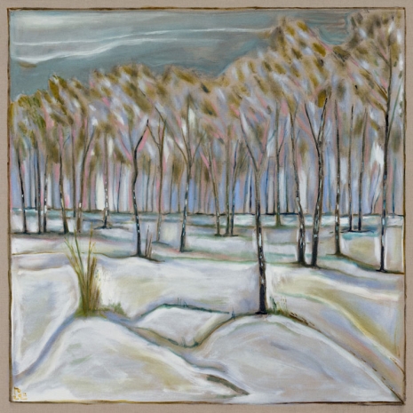 Billy Childish, birch trees in spring snow, 2024 , Lehmann Maupin