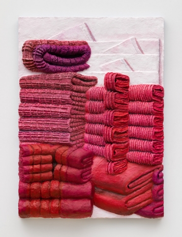 Gina Beavers, Red towel totems, 2024 , Marianne Boesky Gallery