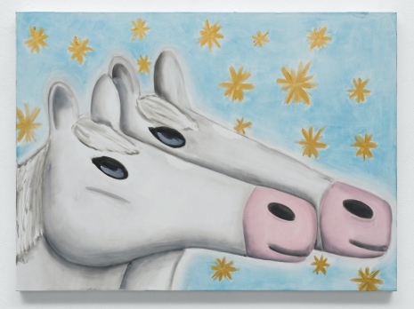 Andrew Sim , Portrait of two white horses with blue sky and stars, 2024 , Anton Kern Gallery