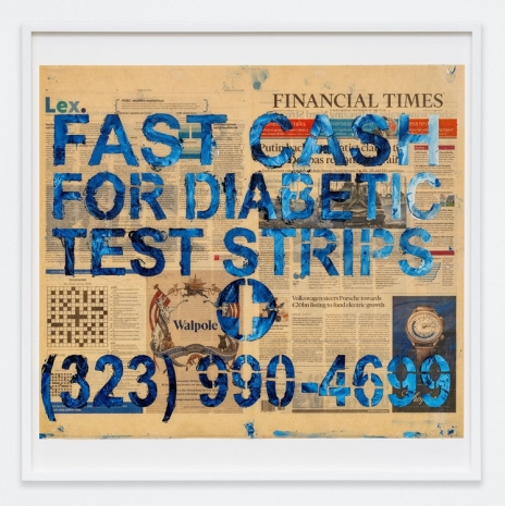 Walead Beshty, FAST CASH FOR DIABETIC TEST STRIPS (323) 990-4699 [Financial Times, Wednesday 23 February 2022; Los Angeles, California], 2024 , Regen Projects