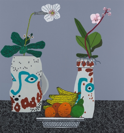 Jonas Wood , 2 Picasso Pots with Fruit, 2024 , Gagosian