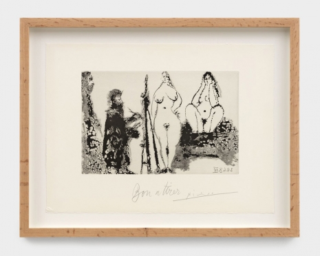 Pablo Picasso, Peintre barbu en robe de chambre, avec deux femmes nues et un visiteur, August 2, 1968, Almine Rech