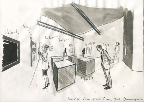 Charles Avery, Sketch (Interior View - Main Room, MoA, Onomatopoeia), 2012, Perrotin