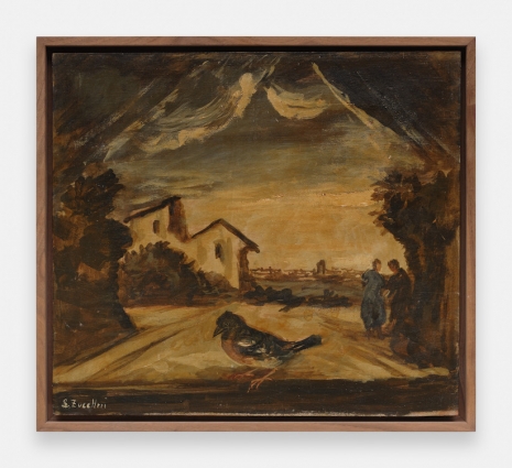 Luigi Zuccheri, Paesaggio con ghiandaia e figure umane, 1955/1965, Sylvia Kouvali