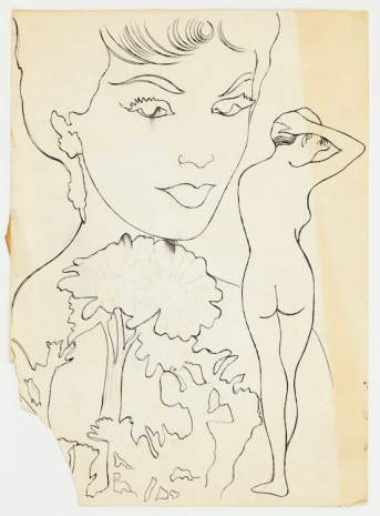 Andy Warhol, Female Head, Flowers and Full Figure, c. 1955 , Anton Kern Gallery