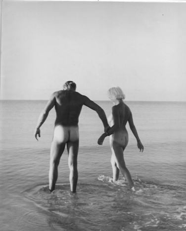 Bunny Yeager , Emile Hott and Lori Shea walking in the Surf at Naples, FL, 1954 , GAVLAK