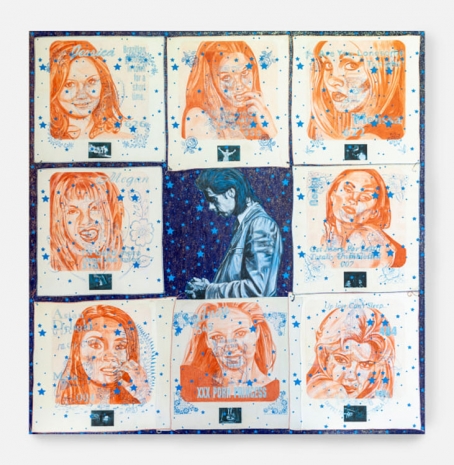 Carole Caroompas, Heathcliff and the Femme Fatales Go On Tour: Blue Impressions Are Left On Her Colorless Skin, 2001 , Anton Kern Gallery