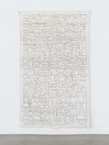 Analia Saban, Tapestry (Flowchart, Anatomy), Linen on Paint, 2025 , Tanya Bonakdar Gallery