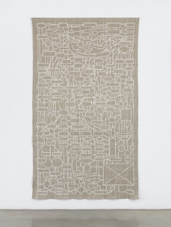 Analia Saban, Tapestry (Flowchart, Still Life), Paint on Linen, 2025 , Tanya Bonakdar Gallery