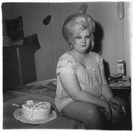 Diane Arbus, Transvestite with her birthday cake, N.Y.C., 1969, David Zwirner