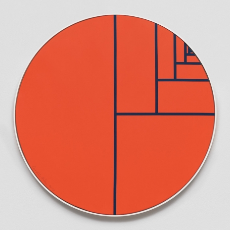 Carsten Höller, Divisions Circle (Prussian Blue Lines on Orange Background), 2018 , Gagosian