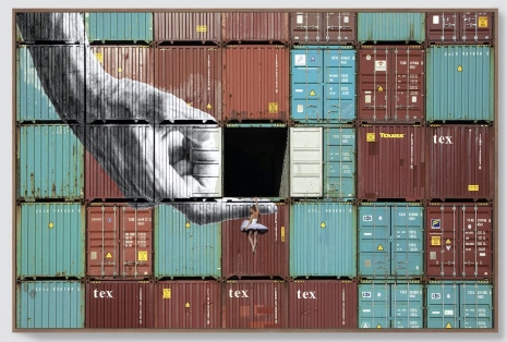 JR, Ballerina in containers, Hanging in there, Le Havre, France, 2021, 2025, Perrotin