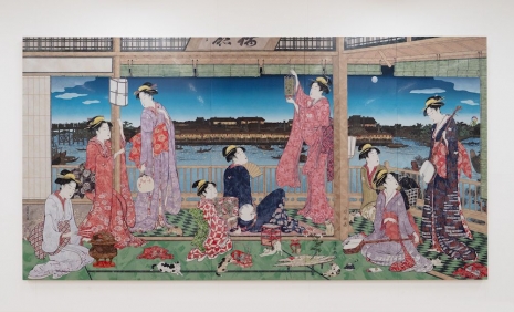 Takashi Murakami, Torii Kiyonaga’s “A Party Viewing the Moon across the Sumida River” UFO, Flower Parent and Child, and Many Cats - SUPERFLAT, 2025 - 2026, Perrotin