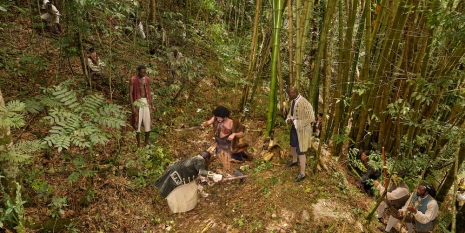 Stan Douglas, Act III, Scene VII: In which the pirate Morano (aka Captain Macheath) challenges, and is vanquished by, the Maroon Queen Pohetohee from the series, The Enemy of All Mankind: Nine Scenes from John Gay’s Polly (1729), 2024, Victoria Miro