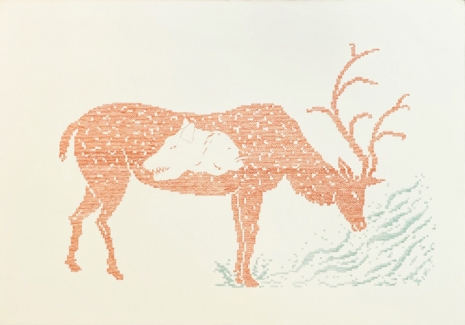 Claudia Losi , Rimettaggi - Cervo alla fonte (lupo), 2025 , Monica De Cardenas