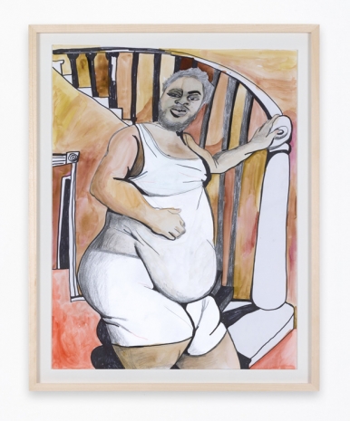 Jonathan Lyndon Chase, Living room, stairs, and person holding banister, 2025 , Giò Marconi