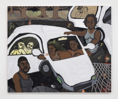 Jonathan Lyndon Chase, Pulling up two white cars, four trees at night, 2025 , Giò Marconi