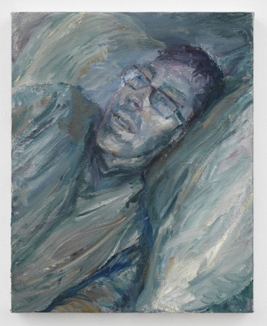 Celia Paul, Frank on a Green/Grey Pillow, 2025 , Gladstone Gallery