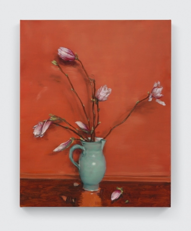 Michaël Borremans, Magnolias flowers in a green vase, 2026 , David Zwirner