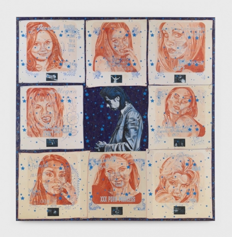Carole Caroompas , Heathcliff and the Femme Fatales Go On Tour: Blue Impressions Are Left On Her Colorless Skin, 2001 , Anton Kern Gallery