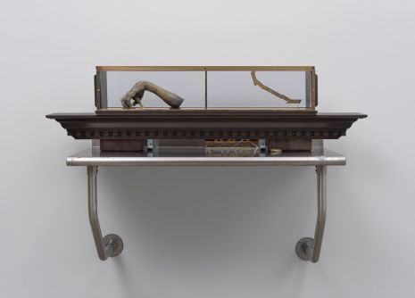 Ella Rose Flood, Indoor straight pediment with exhibition copy, 2026, Gladstone Gallery