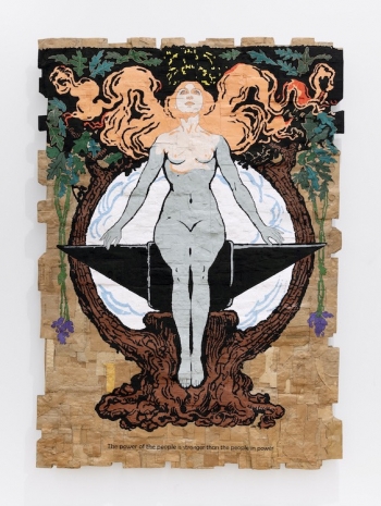 Andrea Bowers, The Power Of the People Is Stronger Than the People In Power (Original Illustration by Unknown Artist, Party Card for the Italian Socialist Party, 1914), 2026 , Andrew Kreps Gallery