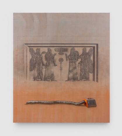 Esteban Jefferson, Northwest Palace Wall Relief (King Ashurnasirpal II, Nimrud) / Andrews Sykes Electric Heater, 2026, Herald St