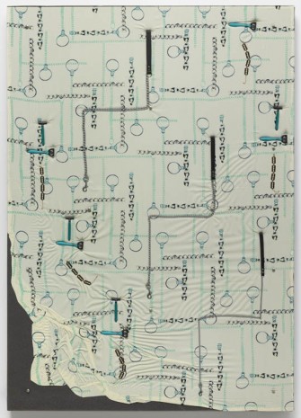 Nina Beier, Dog Leashes, Disposable Razors, Razor Bracelets, Chain Print Fabric, 2013, Galleri Nicolai Wallner