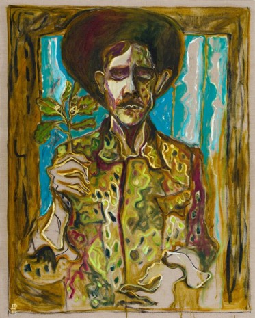 Billy Childish, man holding oak sprig, 2013, Lehmann Maupin
