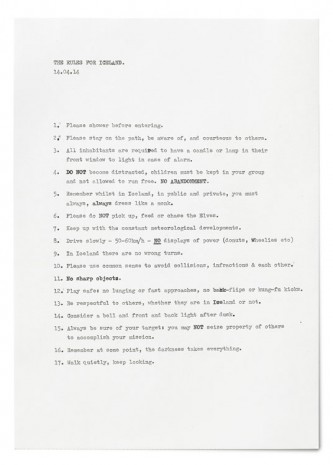 Peter Liversidge, Rules for Iceland, 2014, i8 Gallery