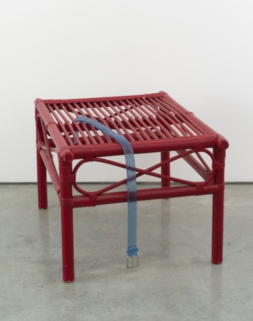 Valentin Carron, Belt on bamboo table, 2014, 303 Gallery