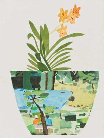 Jonas Wood, Landscape Pot with Yellow Orchid, 2014, David Kordansky Gallery