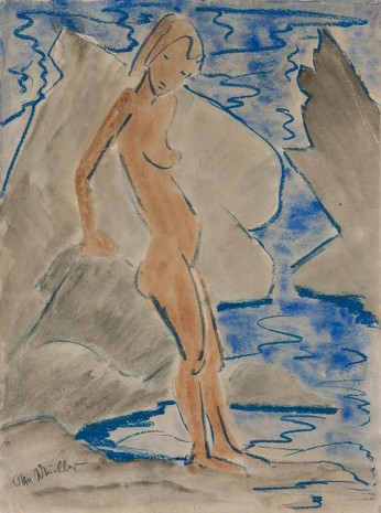 Otto Mueller, Stehendes Mädchen am steinigen Ufer (Standing girl at stony shore), ca. 1927, Aurel Scheibler