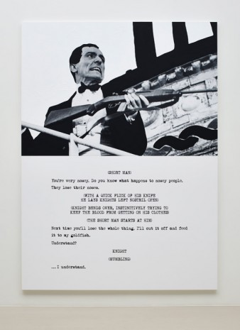 John Baldessari, Pictures & Scripts: With a quick flick of his knife., 2015, Marian Goodman Gallery