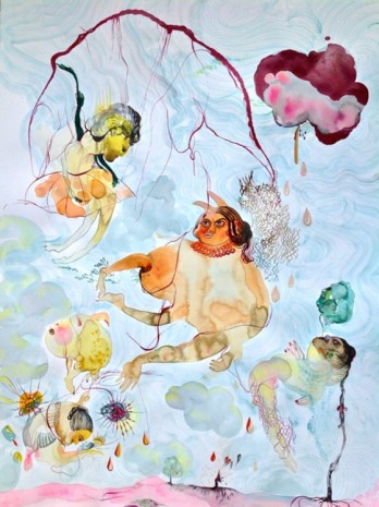 Rina Banerjee, When mixed with water and some others they were three not four until poppy oil and surfactants discovered drew tension away from surface and unveiled the bacterium that grew out her fourth culture, 2013, Galerie Nathalie Obadia