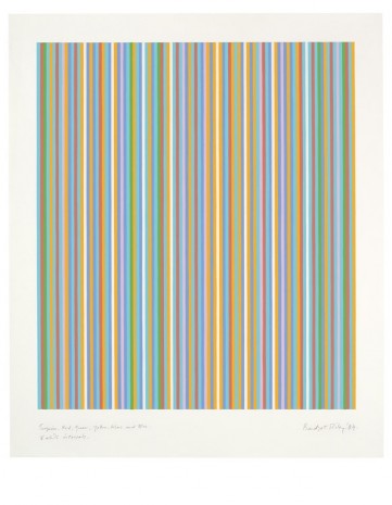 Bridget Riley, Turquoise, Red, Green, Yellow, Lilac, and Blue – 8 white intervals, 1984, David Zwirner