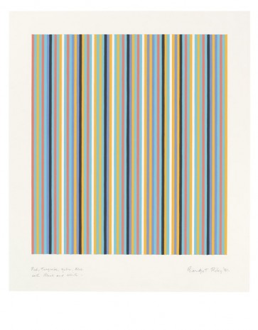 Bridget Riley, Red, Turquoise, Yellow, Blue with Black and White, 1981, David Zwirner