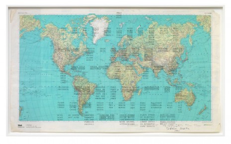 Peter Fend, Beach Party Word Stack World Map, 1991, Galerie Barbara Weiss