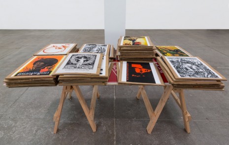Andrea Bowers, Work Table with Feminist Political Graphics, 2016, Andrew Kreps Gallery