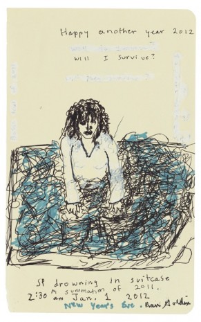 Nan Goldin, Self-portrait drowning in suitcase, New Years Eve, 2012, Matthew Marks Gallery