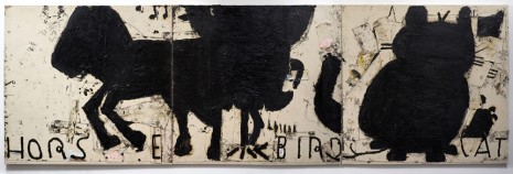 Rose Wylie, Black Painting; Horse, Bird, Cat, 2016, David Zwirner