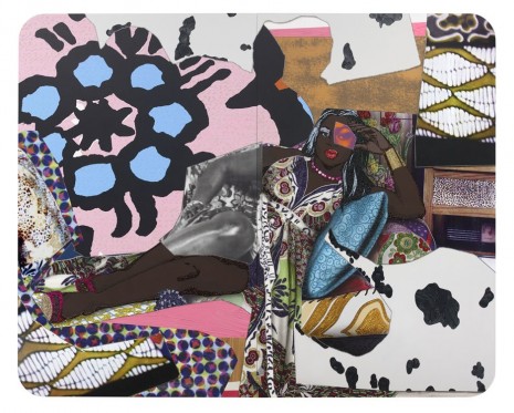 Mickalene Thomas, Qusuquzah Lounging with Pink + Black Flower, 2016 , Lehmann Maupin