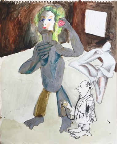 Sofi Brazzeal, Untitled (woman with flower, doctor and figure), 2017, Martos Gallery
