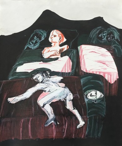 Sofi Brazzeal, Untitled (figures on beds), 2016 , Martos Gallery